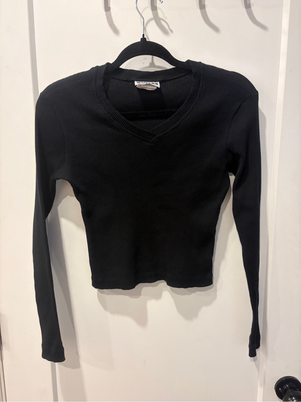 Free W Purchase- Vintage Black Ribbed V-Neck Long Sleeve Top